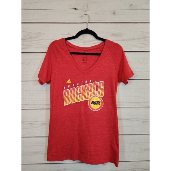 adidas Huston Rockets Women's Red Short Sleeve V-Neck Tee Shirt‎ Size Large - Picture 1 of 6